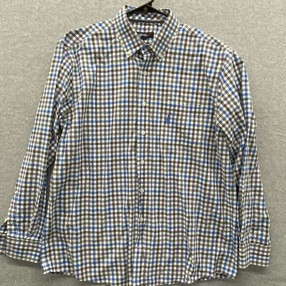 Johnnie O Shirt Mens Extra Large Button Up Blue Black Gingham Check Long Sleeve - Picture 2 of 10